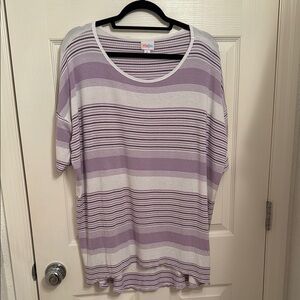 LuLaRoe Irma Tunic Purple White Striped Tee